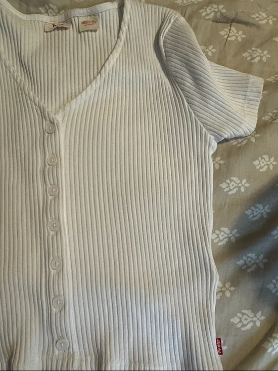 Levi's White Ribbed Button-Front Crop Top - Picture 4 of 6